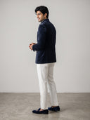 Navy Blue Velvet Peacock Embroidered Jodhpuri Set