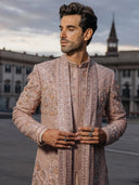 Premium Dusty Mauve Raw Silk Sherwani Set