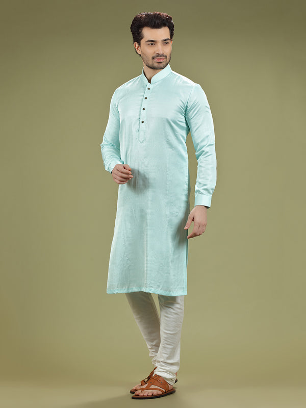 Aqua Pastel Green Blended Silk Kurta Set