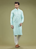 Aqua Pastel Green Blended Silk Kurta Set - KORANM