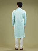 Aqua Pastel Green Blended Silk Kurta Set - KORANM