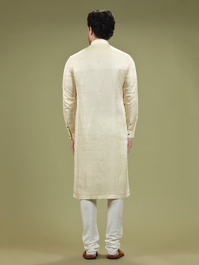 Classic Cream Blended Silk Casual Kurta Set