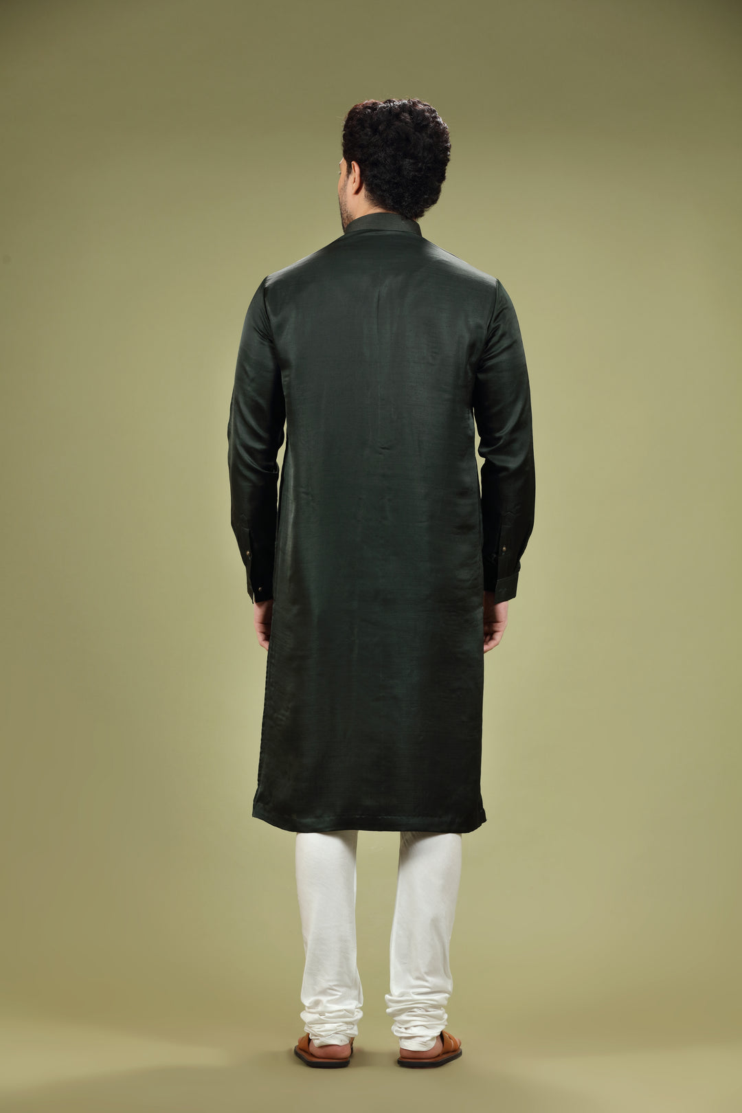 Dark Green Casual Blended Silk Kurta Set - KORANM