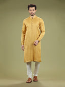 Mustard Yellow Blended Silk Casual Kurta Set