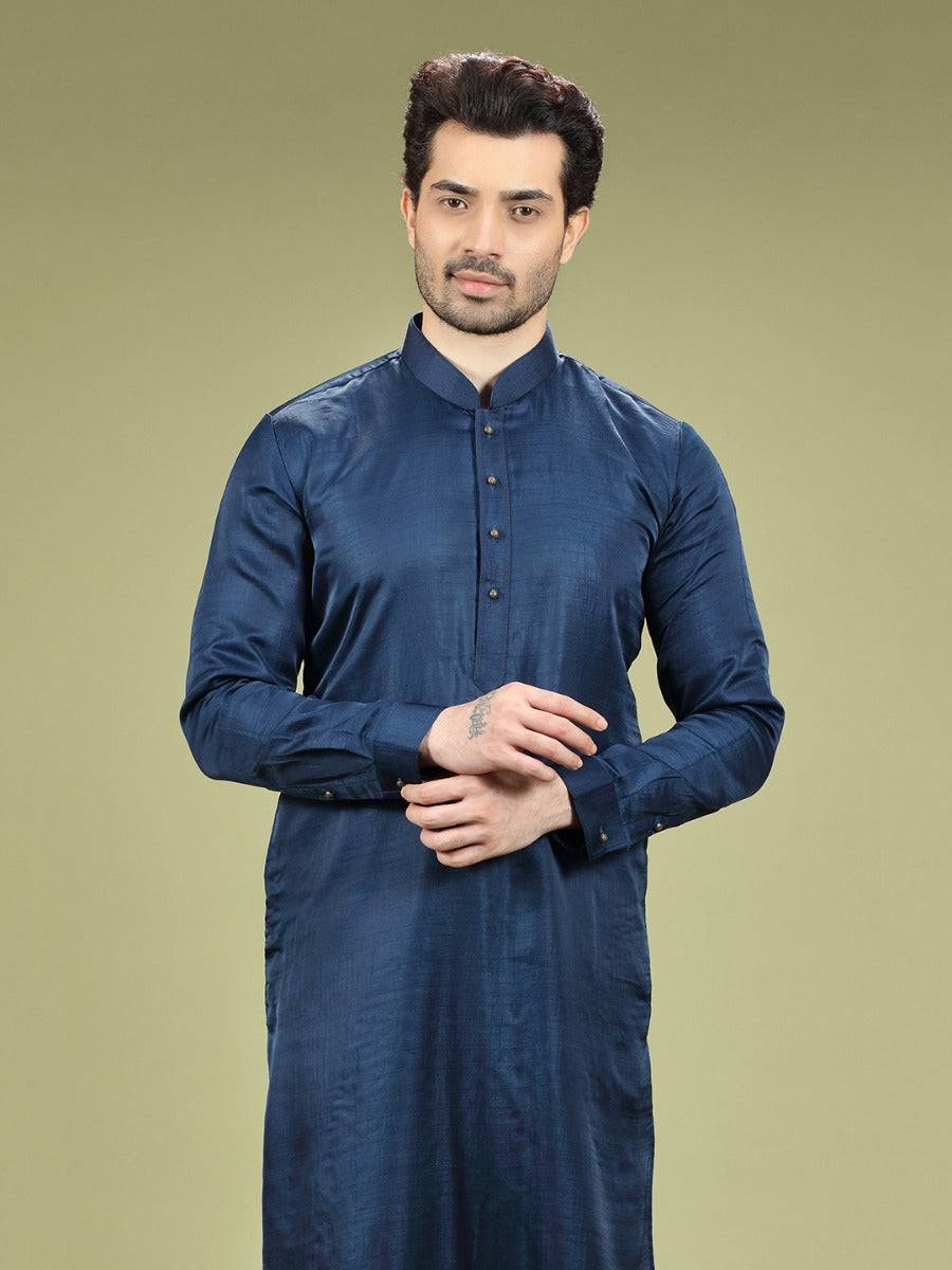 Cosmic Navy Blue Blended Silk Casual Kurta Set