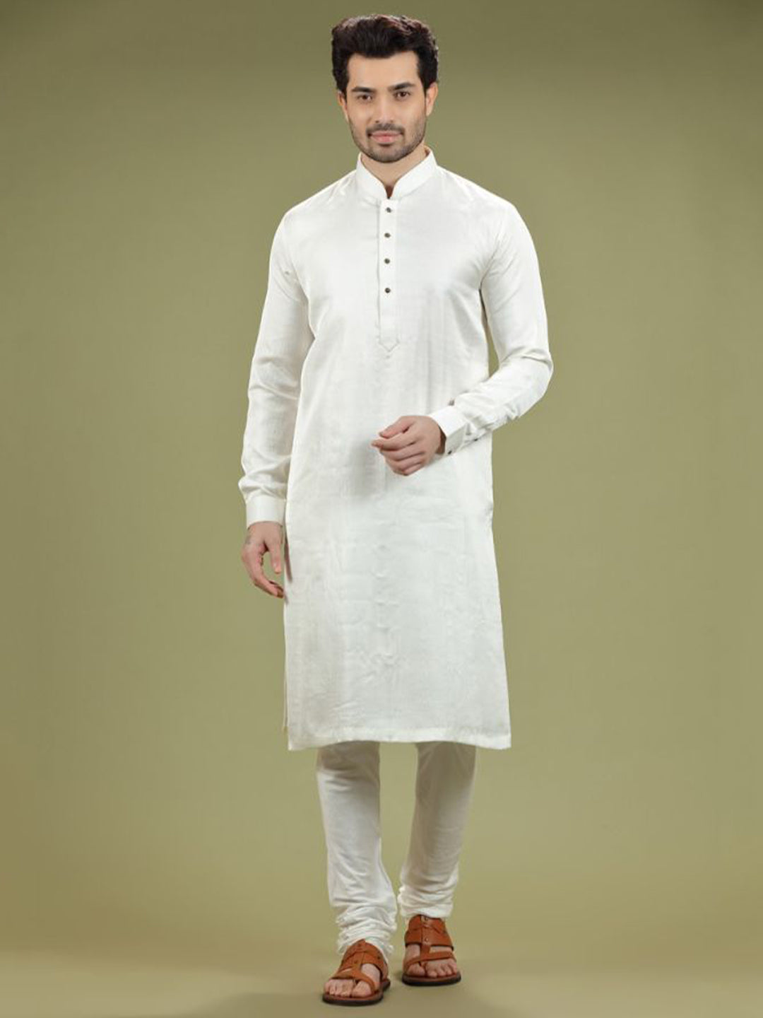 Pearl White Blended Silk Casual Kurta Set
