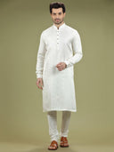 Pearl White Blended Silk Casual Kurta Set