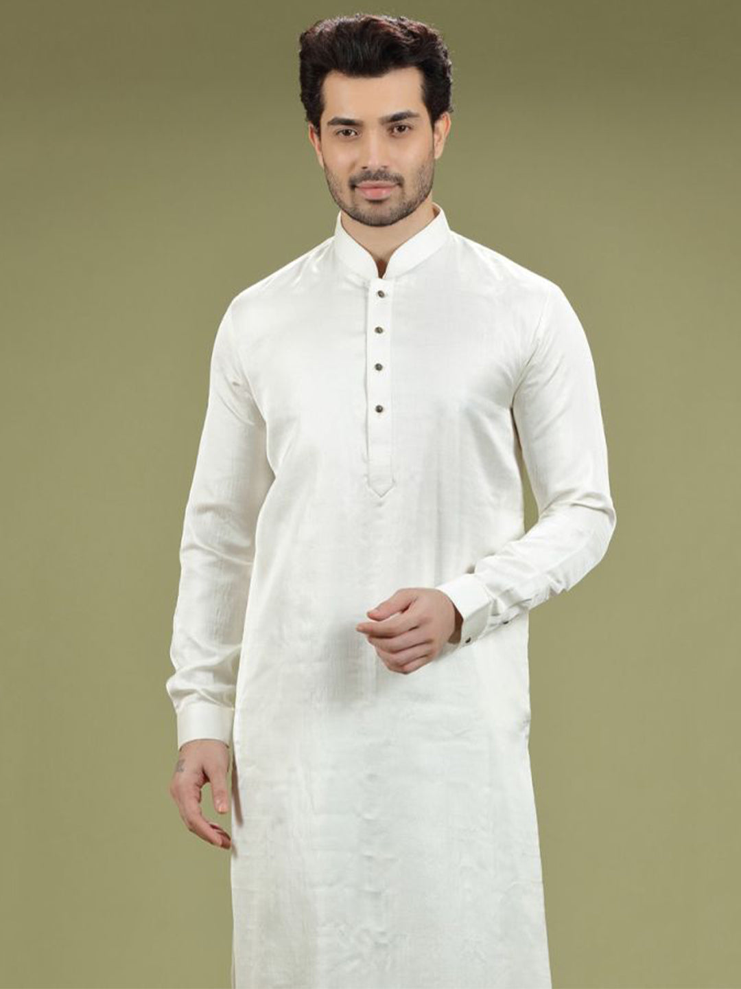 Pearl White Blended Silk Casual Kurta Set - KORANM