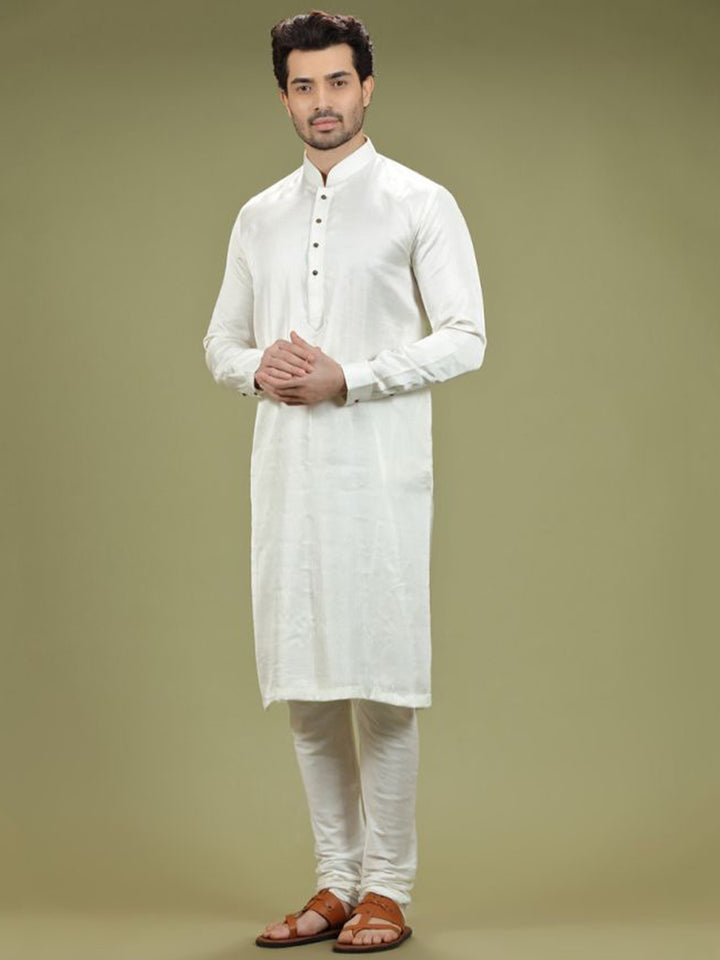 Pearl White Blended Silk Casual Kurta Set - KORANM