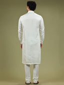Pearl White Blended Silk Casual Kurta Set - KORANM