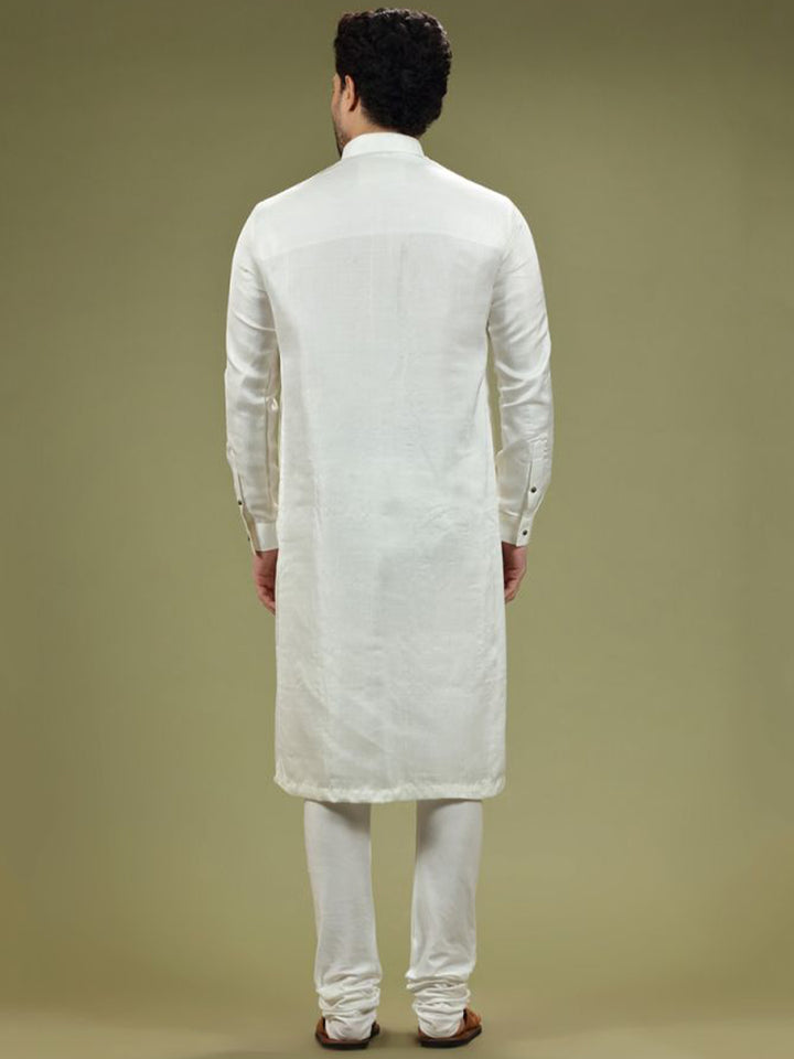 Pearl White Blended Silk Casual Kurta Set - KORANM