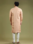 Matte Salmon Peach Blended Silk Kurta Set - KORANM
