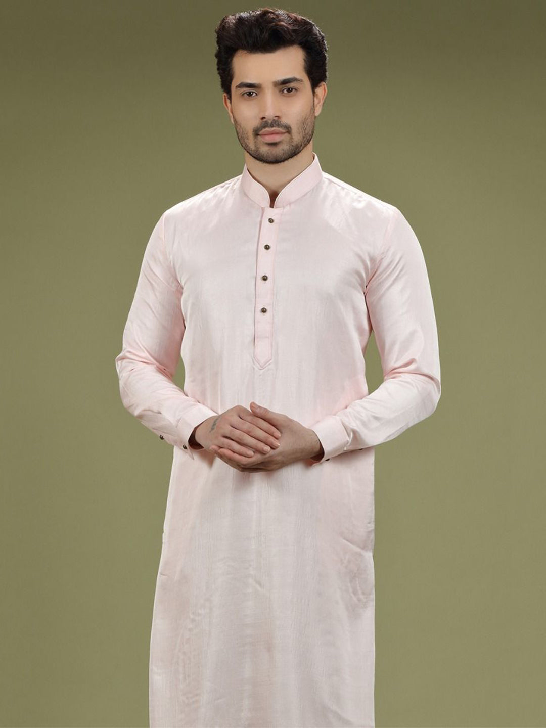 Pastel Pink Blended Silk Kurta Set - KORANM