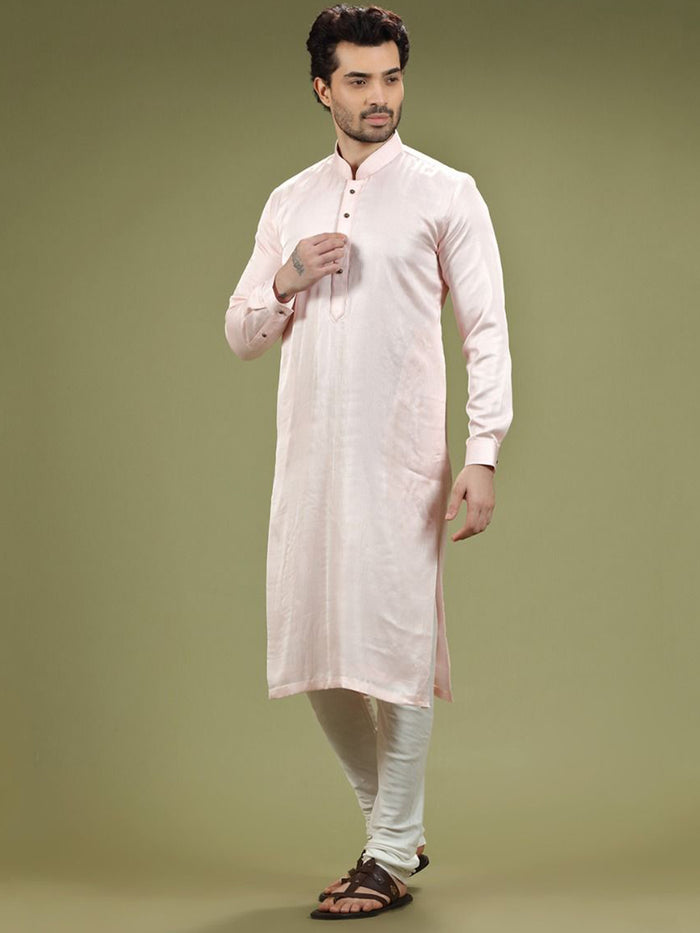 Pastel Pink Blended Silk Kurta Set - KORANM