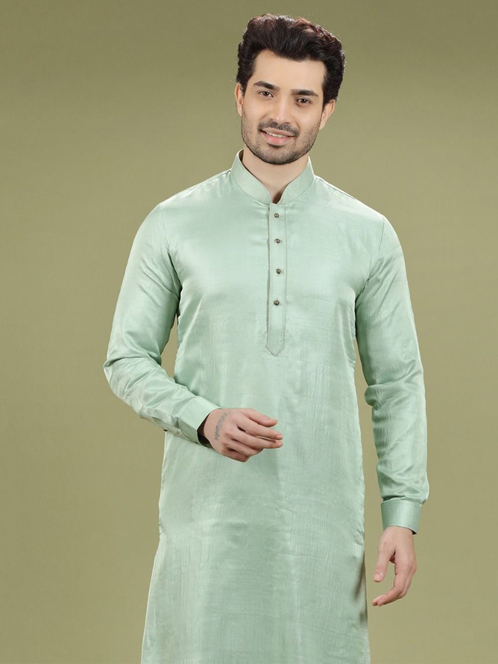 Pistachio Green Blend Silk Kurta Set - KORANM