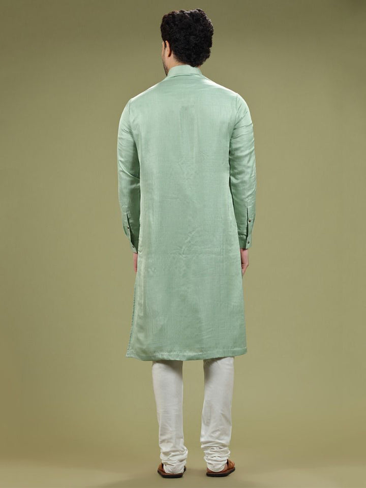 Pistachio Green Blend Silk Kurta Set - KORANM