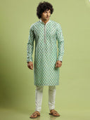 Fresh Pista Green Printed Cotton Kurta Set