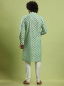 Fresh Pista Green Printed Cotton Kurta Set - KORANM