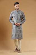 Coal Black Paisley Printed Kurta Set - KORANM