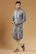 Coal Black Paisley Printed Kurta Set - KORANM