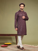 Brown Kurta with sequence work and Aligadi pants. - KORANM