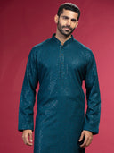 Teal Blue Kurta with sequence work and Aligadi pants. - KORANM