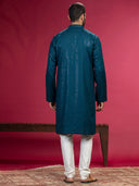 Teal Blue Kurta with sequence work and Aligadi pants. - KORANM