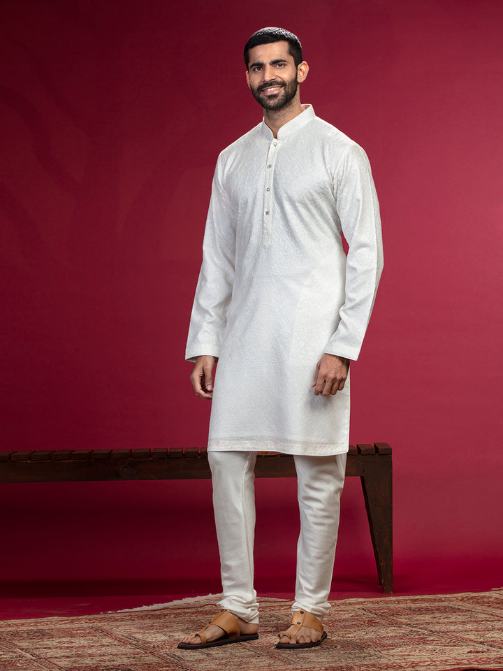 Cream Kurta with Sequin Work and Aligadi Pants