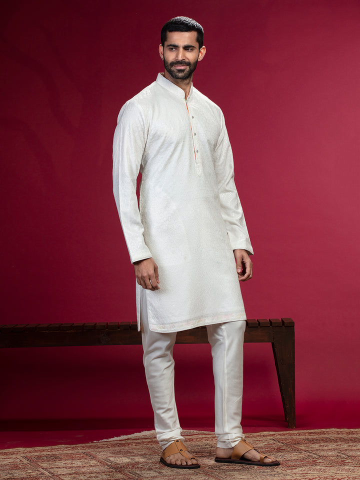Cream Kurta with Sequin Work and Aligadi Pants
