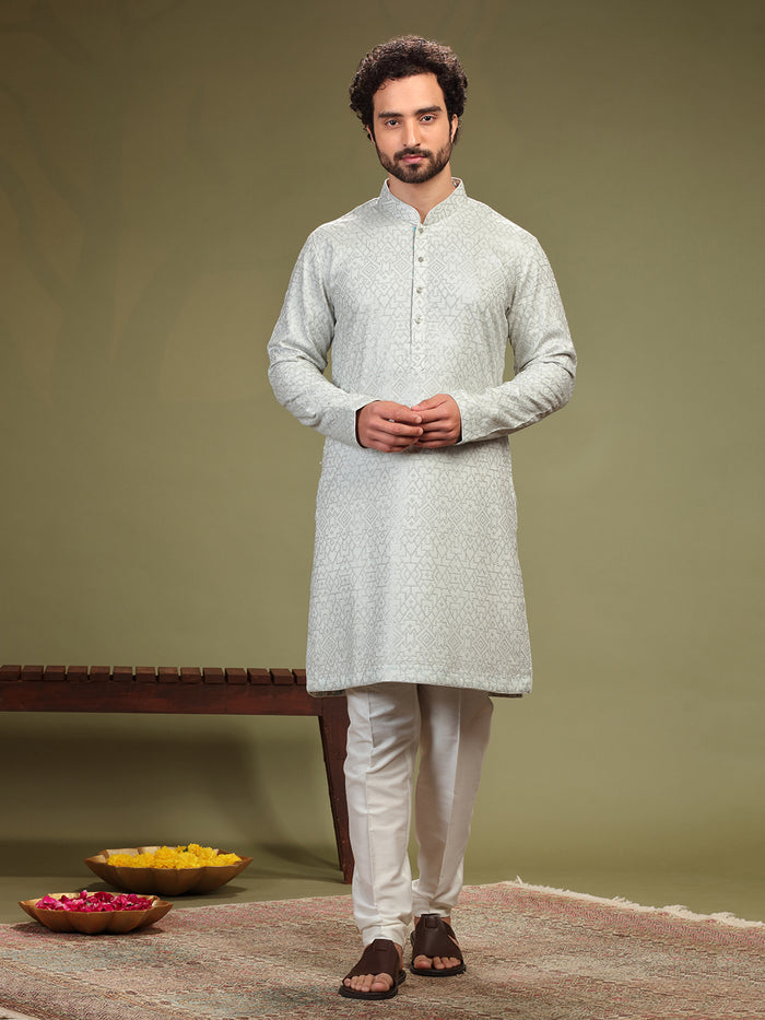 Grey Kurta with sequence work and Aligadi pants