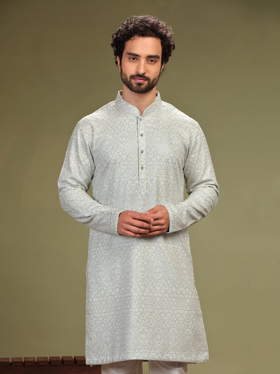 Grey Kurta with sequence work and Aligadi pants. - KORANM