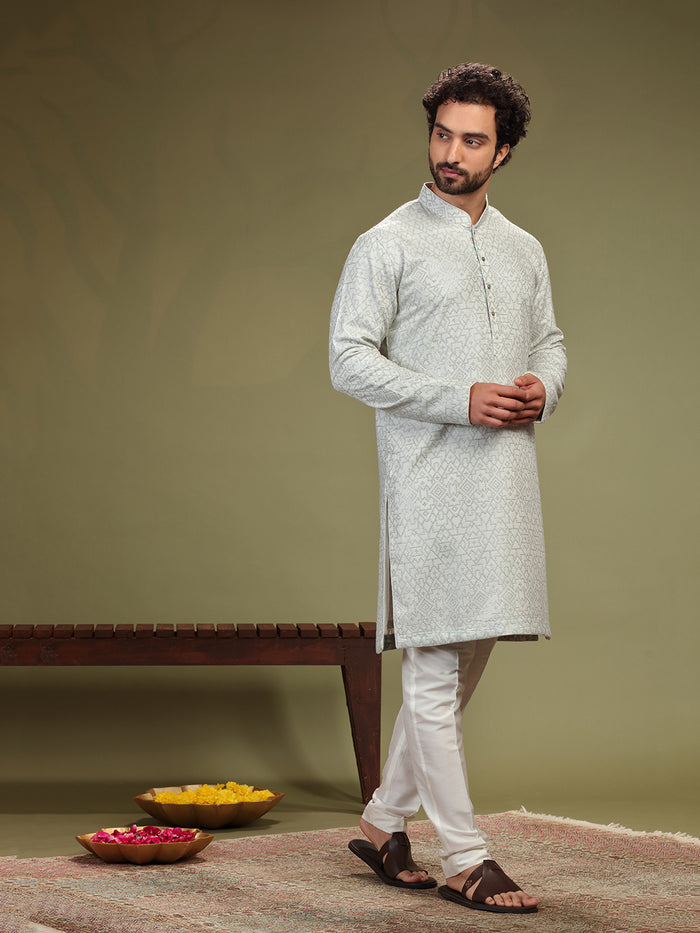 Grey Kurta with sequence work and Aligadi pants. - KORANM