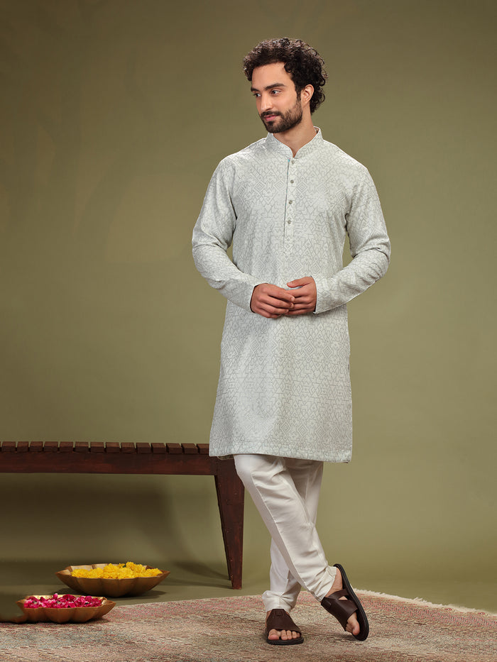 Grey Kurta with sequence work and Aligadi pants. - KORANM