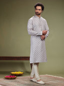 Lilac Kurta with Jacquard's fabric and Chudidar. - KORANM