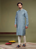 Blue Kurta with Jacquard's fabric and Chudidar. - KORANM