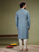 Blue Kurta with Jacquard's fabric and Chudidar. - KORANM