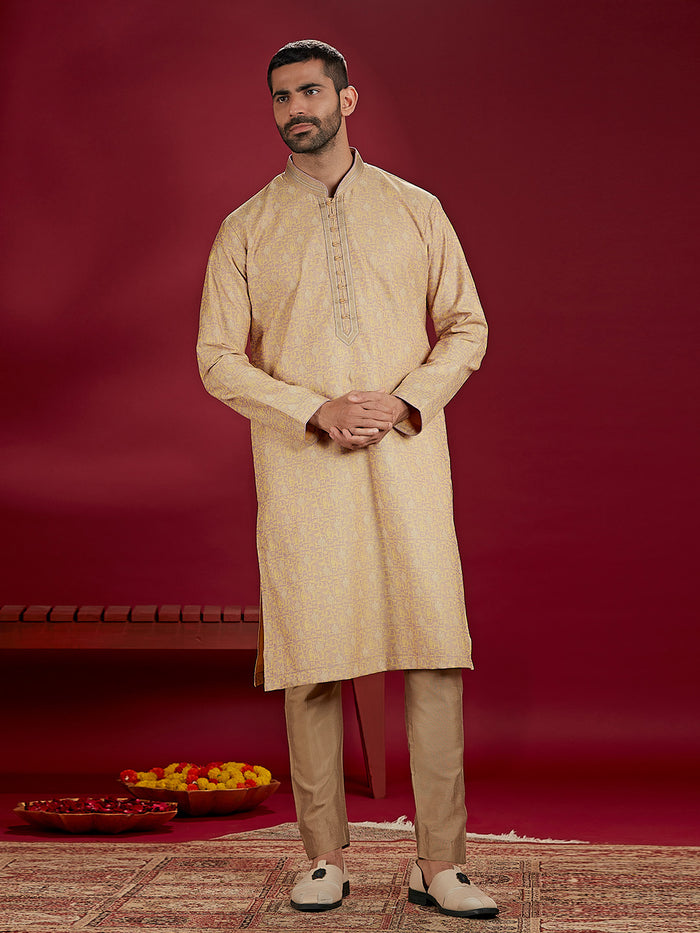 Olive Jacquard Rubelli Kurta Paired with an Olive Colour Chudidar.