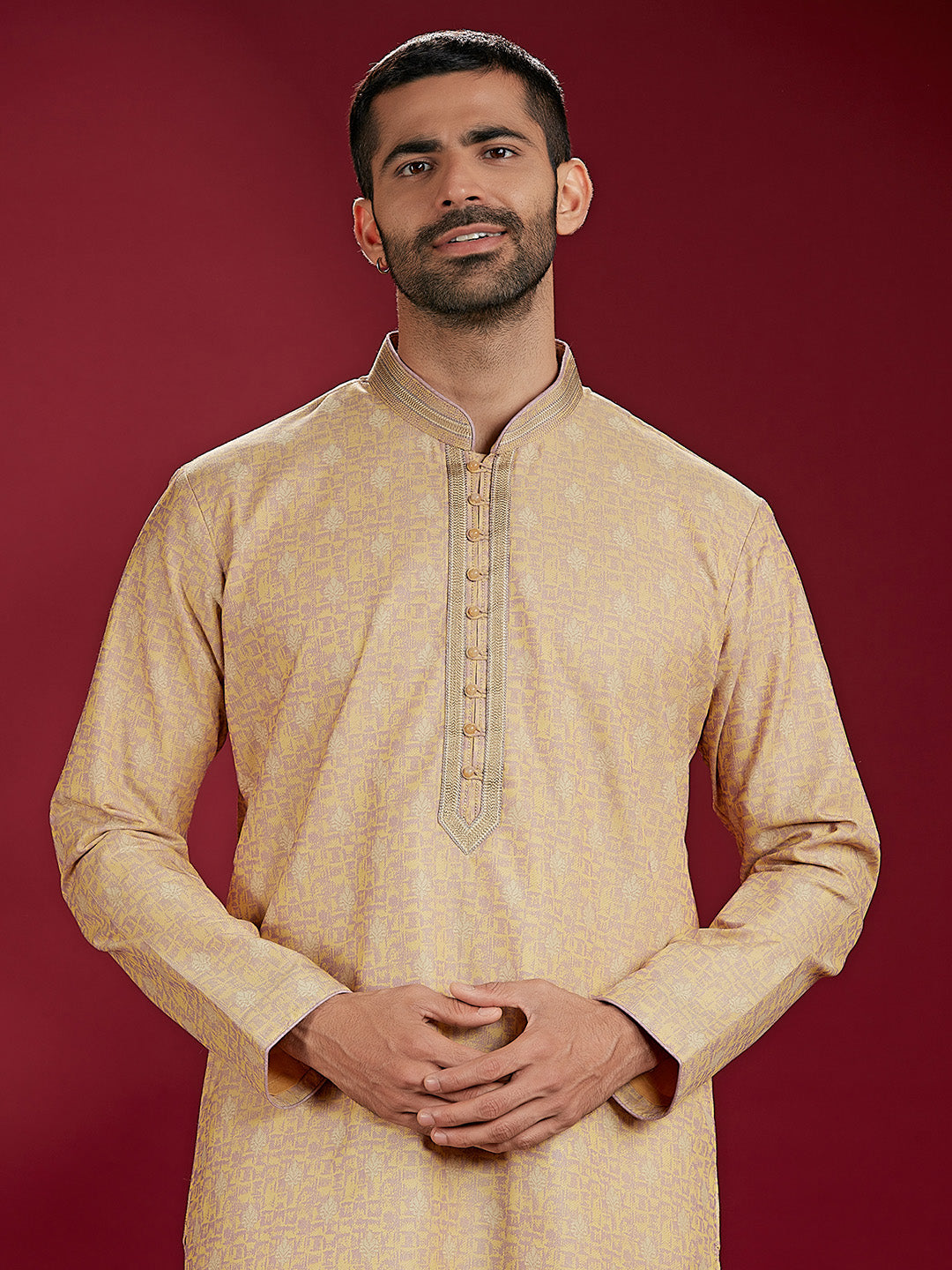 Olive Jacquard Rubelli Kurta Paired with an Olive Colour Chudidar.