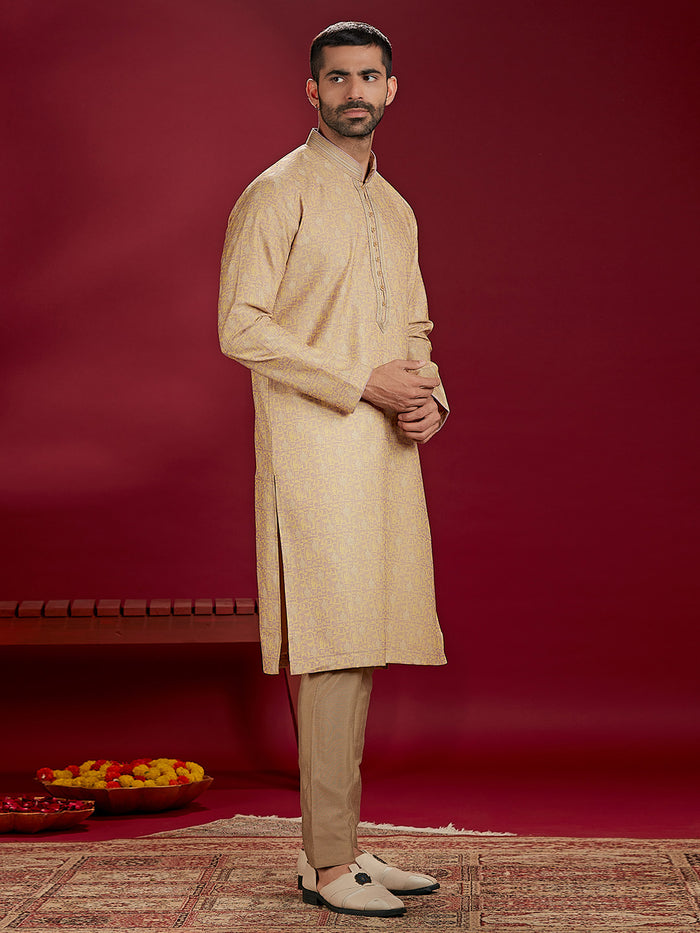 Olive Jacquard Rubelli Kurta Paired with an Olive Colour Chudidar.