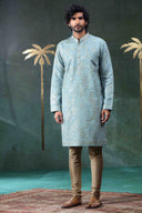 Grey Teejh Silk Kurta Set with Embroidery
