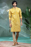 Mustard Yellow Teejh Silk Embroidered Kurta Set