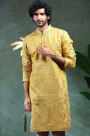 Mustard Yellow Teejh Silk Embroidered Kurta Set