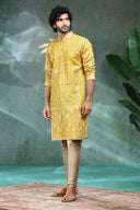 Mustard Yellow Teejh Silk Embroidered Kurta Set