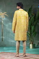 Mustard Yellow Teejh Silk Embroidered Kurta Set