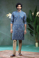  Teal Blue Teejh Silk Embroidered Kurta Set