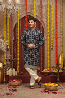 Navy Blue Printed Kurta Set