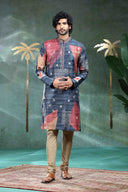  Blue Tussar Silk Printed Kurta Set