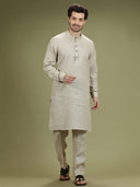 Natural Beige Casual Linen Kurta Set - KORANM