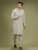 Natural Beige Casual Linen Kurta Set