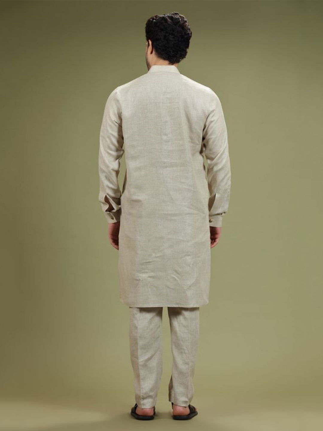 Natural Beige Casual Linen Kurta Set - KORANM